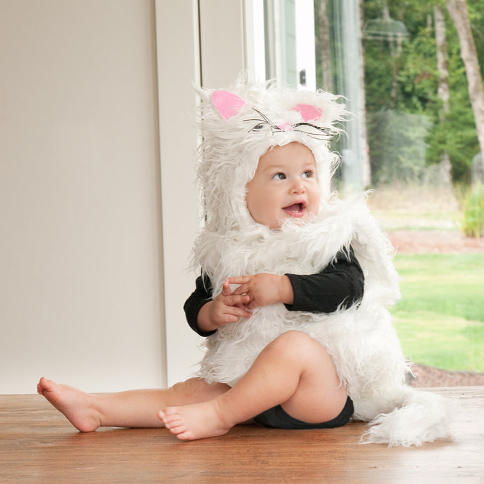 Adorable White Kitten Cat Baby and Toddler Halloween Costume Two Piece Set (6-12 Months, 12-24 Months, 2T, and 3+)