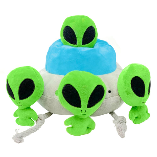 CHARLIE & LEW Interactive Crinkle Squeaky Hide and Seek Dog and Puppy Toy: Hide an Alien UFO Spaceship, Strong and Durable
