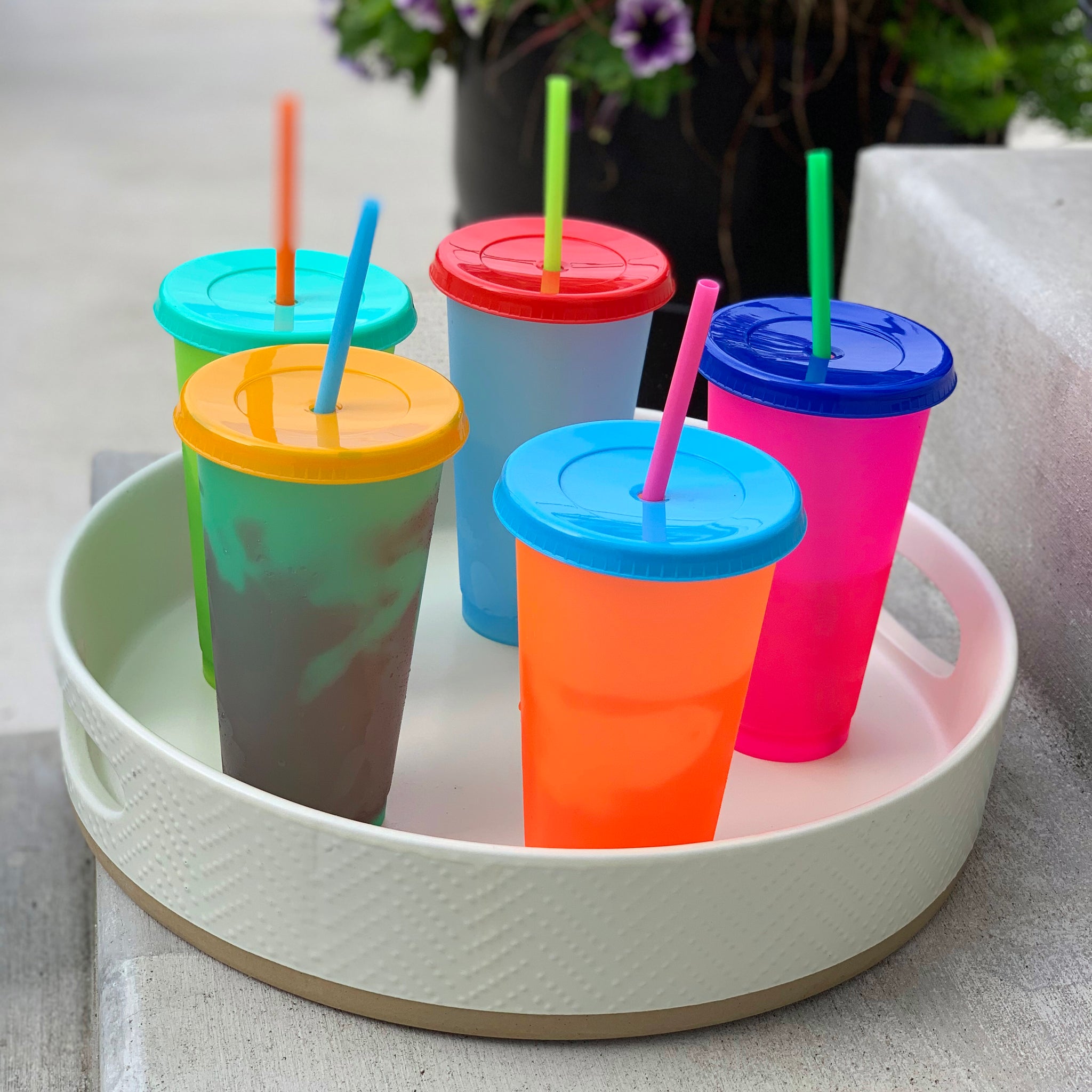 5pack Color Changing Plastic Cups With Lids And Straws, Reusable