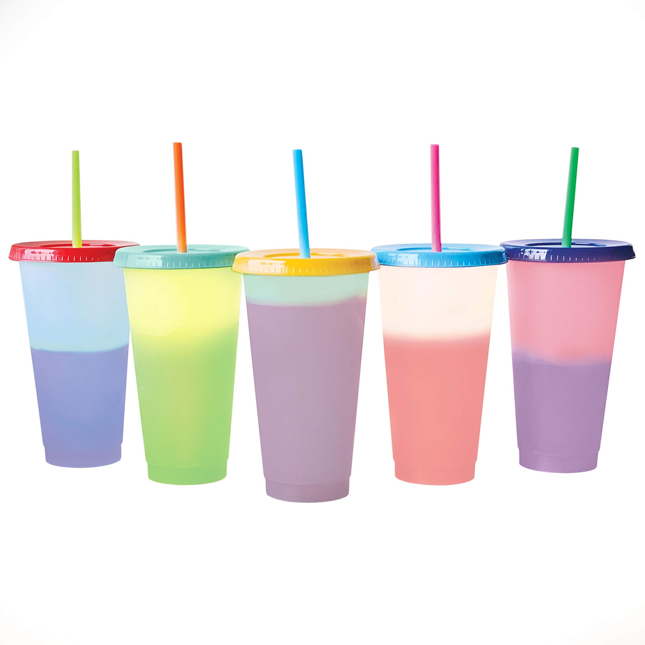 Colour Changing Cups With Lids & Straws - 5 Pack Cute Drink Cups Reusable  Bulk Plastic Cup Tumblers - Iced Coffee Cold Cups 24oz Party Tumbler